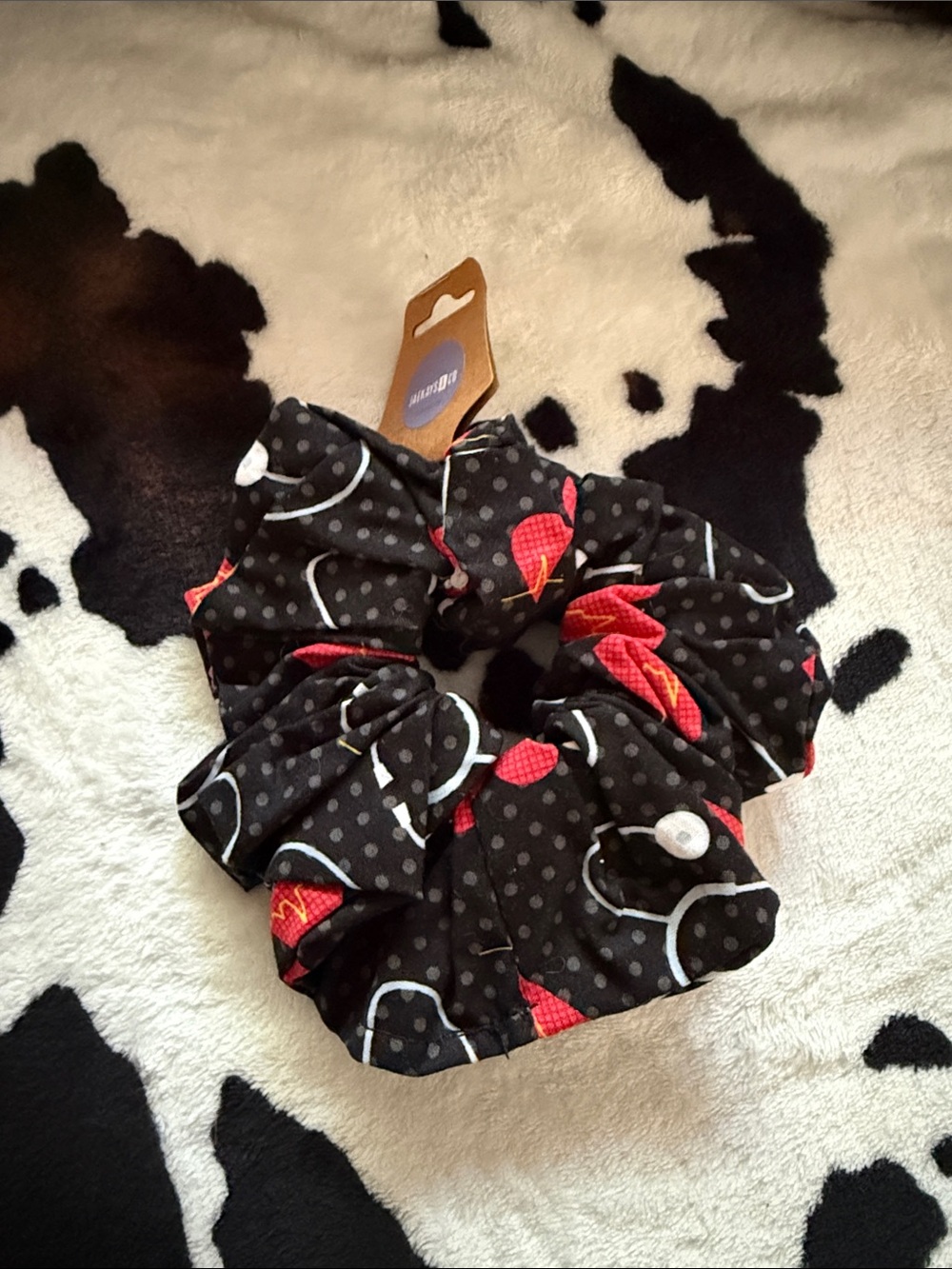 Black Scrunchie with Red Floral Accent
